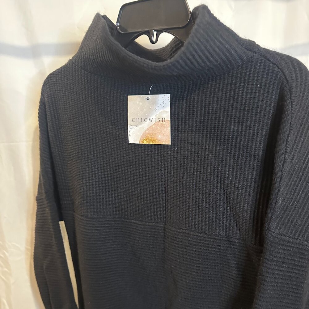 ChicWish Ribbed Turtleneck Sweater – Black – Size XL – NWT